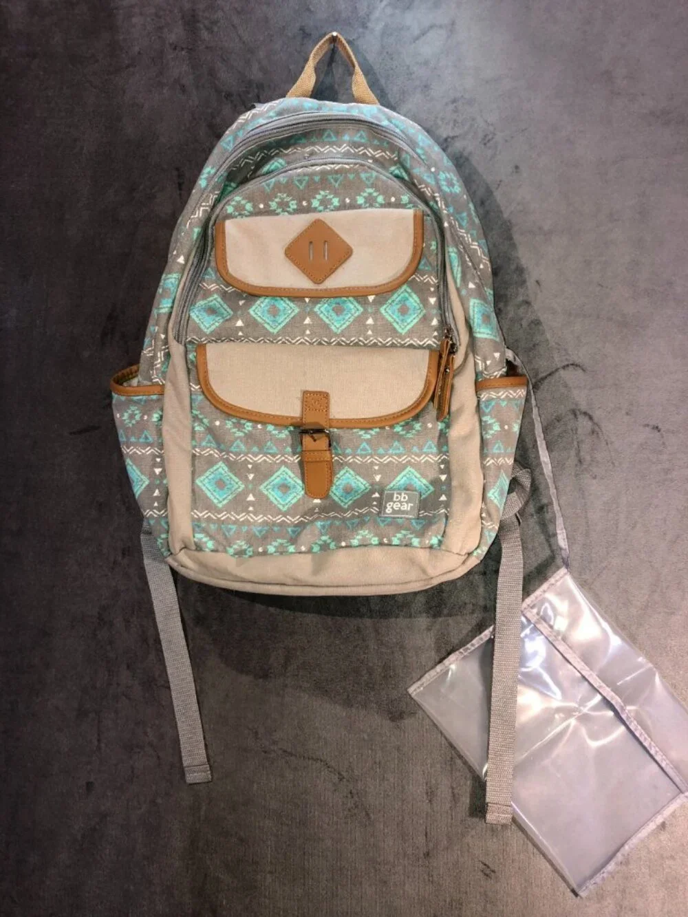 Baby Boom BB Gear Aztec Print Diaper Bag Brown Faux-Leather Trim Padded Backpack